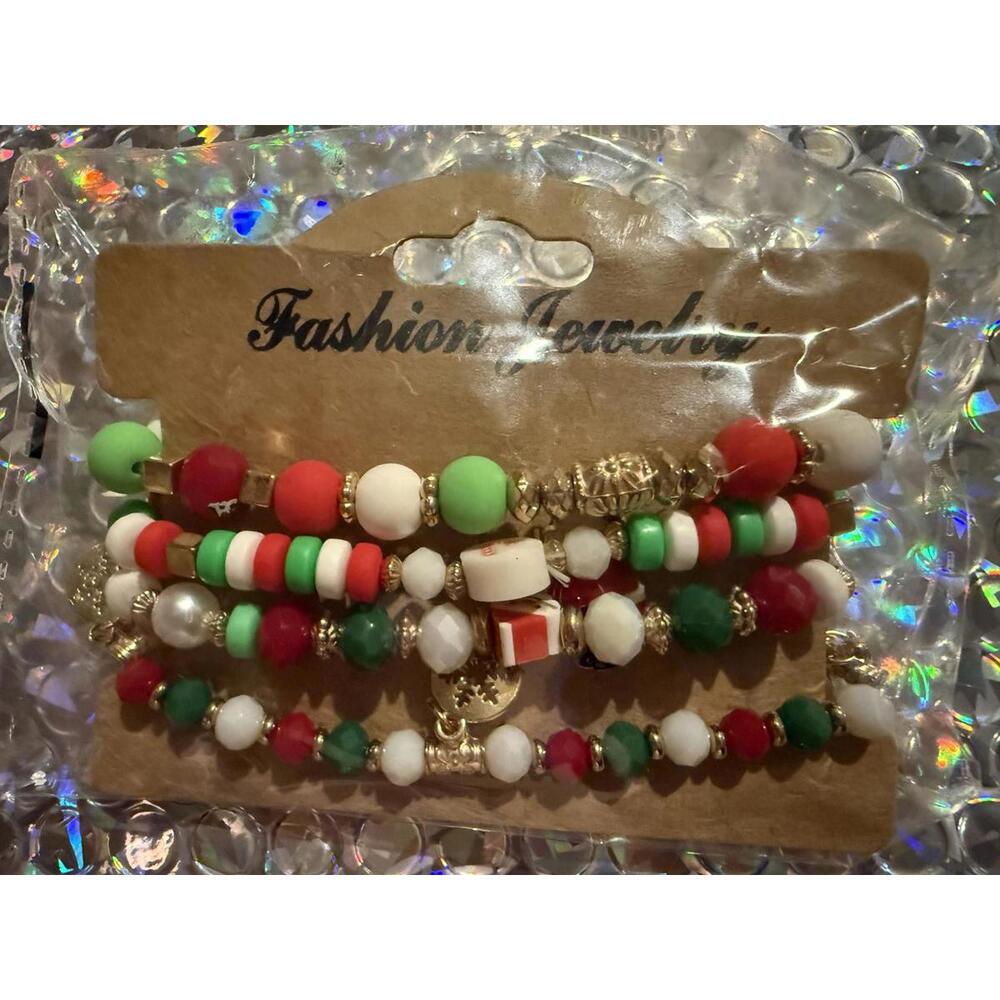 Multicolor Beaded Christmas Fashion Jewelry Bracelets Set New